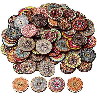 100 botones vintage, botones de 25 mm Botones coloridos hechos de madera Botones hechos a mano Botones redondos vintage con 2 orificios para manualidades y decoraciones de costura