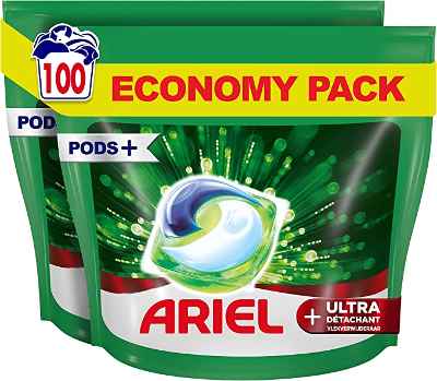 100 cápsulas Ariel Pods Detergente Lavadora, Efecto Oxi Quitamanchas