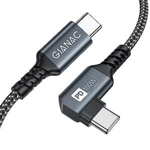 100W Cable USB C a USB C 2M 90-Grados Cable USB Tipo C Carga Rápida 20V/5A PD con E-Mark Chip Cable Tipo C
