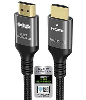 10k 8k 4k Cable HDMI 2.1 de 48Gbps Certificado Ultra Alta Velocidad HDMI Cable 4K120Hz 144Hz 10K 8K60Hz 4:4:4 DTS:X Dolby Atmos eARC Dynamic HDR Compatible con Apple TV Gaming PC RTX3090 PS5 Xbox (5m)