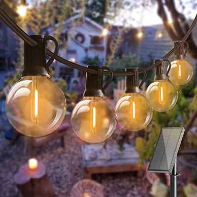 15M Guirnaldas Luces Exterior Solar, Bomcosy Guirnaldas Luminosas 25+2 G40 Bombillas, 4 Modos Luz, IP45 Impermeable, Luces Decorativas Ideal para Jardín, Terraza, Patio, Exterior, Navidad