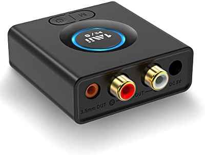 1Mii Receptor Audio Bluetooth 5.0 Inalámbrico, Adaptador Audio Bluetooth de Baja Latencia con Salida Bluetooth RCA/ Jack AUX 3.5 mm para Altavoz, Amplificador, Modo de Graves, 12 Horas de Batería