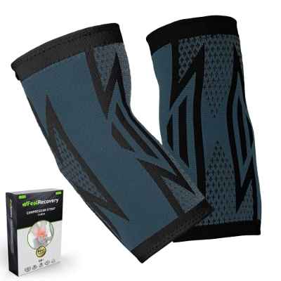 2 Coderas Deportivas de Compresión Hombre/Mujer - Coderas para Epicondilitis o Codo de Tenista y Tendinitis para Calistenia, Gym, Baloncesto - Transpirable y Antideslizante (Negro, Large)