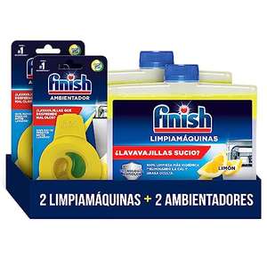 2 Finish Limpiamáquinas para lavavajillas, 2 unidades + Finish Ambientador para lavavajillas, 2 unidades, aroma limón