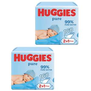 2 x Huggies Pure Toallitas para Bebé - Paquetes de 3 x 56 toallitas - [Total 336 toallitas, 6 paquetes. Unidad 1'16€]