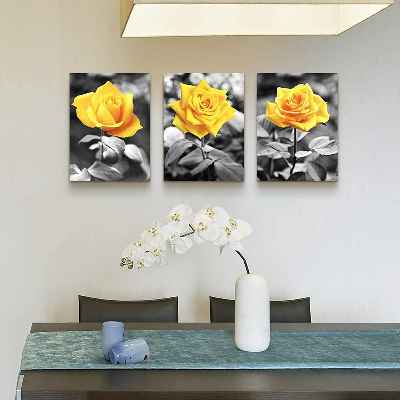 3 lienzos decorativos con rosas amarillas