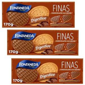 3 x Fontaneda Digestive Galletas Finas con Chocolate con Leche 170g [Unidad 1'35€]