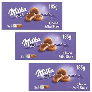3 x Milka Choco Mini Stars Galletas en Forma de Estrella con Relleno de Leche y Cubiertas con Chocolate con Leche de los Alpes 185g
