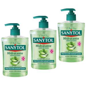 3 x Sanytol - Jabón de Manos Hidratante, Protege, Limpia e Hidrata, con Aloe Vera y Té Verde - Formato Grande 500 ml [Unidad 2'26€]