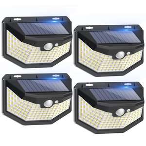 4 x Focos LED solares, sensor movimiento, 3 modos, 2200mAh, 115 Leds