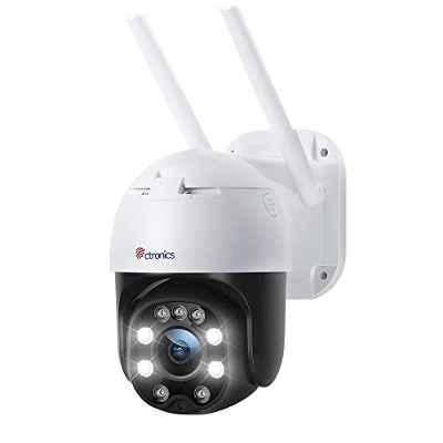 5MP HD Ctronics Cámara de Vigilancia Exterior WiFi PTZ Cámara de Seguridad Cámara IP con 355°Pan / 95°Tilt, Visión Nocturna en Color, Seguimiento Automático, Humana Detección, Audio Bidireccional