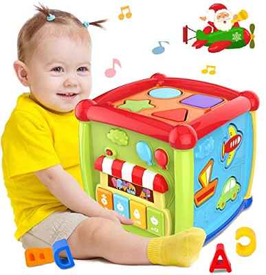 6 en 1 Cubo de Actividad Multiusos Juguetes para Bebés 12-18 Mes Juguetes para Bebés 6 12 Mes Clasificador de Forma de Color Musical Regalo para 1 2 3 años Niños Niñas Navidad cumpleaños