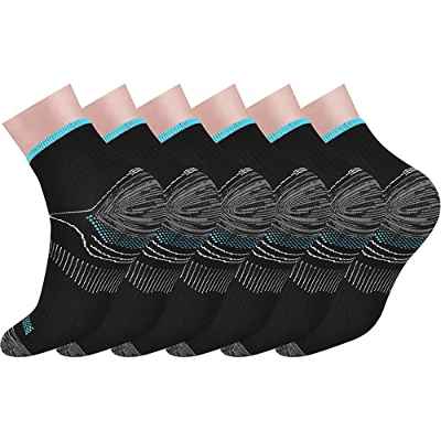 6 Pares de Calcetines de Compresión Para Correr Soporte de Tobillo en arco Para Correr Atlético Ciclismo Médico Calcetines Deportivos de Tobillo de Corte bajo con Soporte de arco (S/M, Black&Blue)