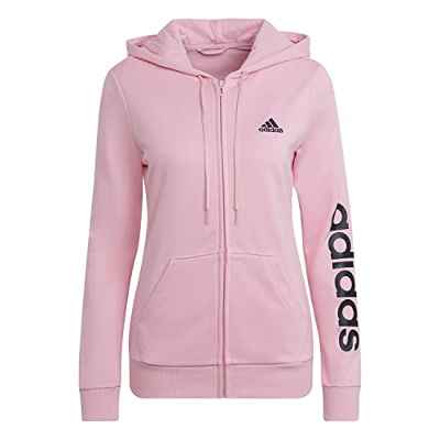 adidas W Lin FT FZ HD Sweatshirt, Women's, Light Pink/Black, M