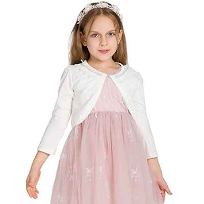 Adorel Chaqueta Bolero Fiesta Encaje Manga Larga Cuello Redondo para Niña Color Sólido Marfil 9-10 Años (Tamaño del Fabricante 160)