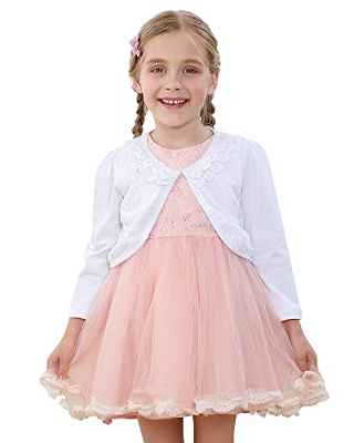 Adorel Chaqueta Bolero Fiesta Encaje Manga Larga para Niña Blanco 6 Años (Tamaño del Fabricante 130)