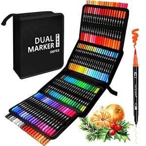 AFXXE Rotuladores Lettering Acuarelables Profesionales 120 Colores, Punta Pincel, Doble Punta Fina, Kit Para Niñas Niños Adultos