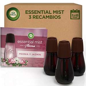 Air Wick Essential Mist Recambios de Ambientador Difusor de Aceites Esenciales para Casa con Aroma a Peonia y Jazmín, Pack de 3 Recambios