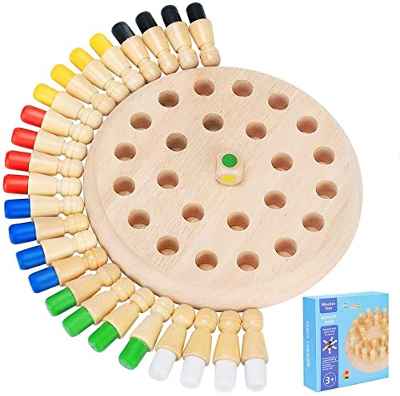 Ajedrez de Memoria de Madera, Ajedres de Juguetes Memoria Montessori, Juego Memoria Interacción Entre Padres e Hijos, Juguetes Cognitivos de Color para Niños