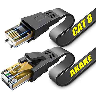 Akake Cable Ethernet Cat 8, cable de red de Internet plano de alta velocidad de servicio pesado de 18M, cable LAN profesional, blindado en la pared, interior y exterior