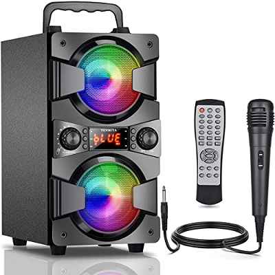 Altavoz Bluetooth Potente 60W, TENMIYA Altavoces Portatil Bluetooth 5.0 con Radio FM, Microfono, Luces de Colores, Remoto, USB. Bluetooth Speaker Grande Apto para Interior y Exterior