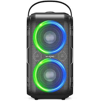 Altavoz Bluetooth, W-KING 80W Punchy Bass, Enormes altavoces inalámbricos portátiles con sonido de 105dB, Luces LED de colores mezclados, Batería de 12000mAH, Bluetooth 5.0, Alto para fiestas