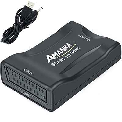 AMANKA - Conversor de euroconector a HDMI, Adaptador Audio estéreo HD Vídeo Compuesto, para Sky HD, BLU Ray, DVD, Apple TV, PS3, con Cable de alimentación USB