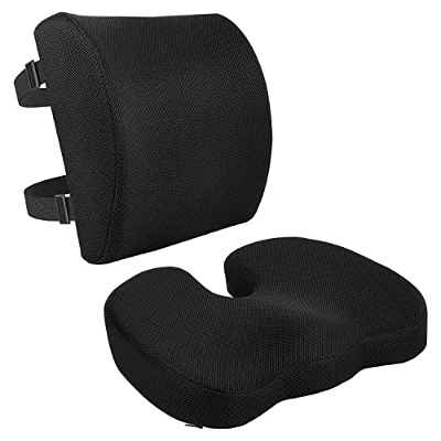 Amazon Basics - Cojín de asiento y cojín lumbar, espuma viscoelástica, color negro, juego de 2