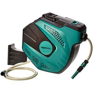 Amazon Basics - Enrollador automático de manguera para pared, Verde, 35 m