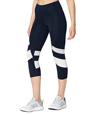 Amazon Brand - AURIQUE Leggings deportivos capri con paneles para mujer, Azul (Navy/white), 42, Label:L