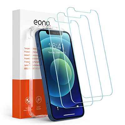 Amazon Brand - Eono Protector de Pantalla para iPhone 12 Mini Vidrio Templado, 5,4 inch, Antiarañazos, Antihuellas, Sin Burbujas, Dureza 9H, 0,33 mm HD, con Marco de Alineación, 3 Piezas