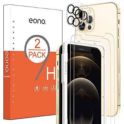 Amazon Brand - Eono Protector Pantalla Compatible con iPhone 12 Pro, Cristal Templado de Cámara para iPhone 12 Pro, Antiarañazos, Anti-burbujas, Fácil de Instalar