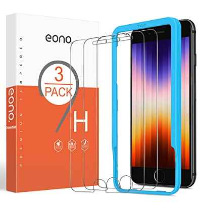 Amazon Brand - Eono Protector Pantalla para iPhone SE 2022 y iPhone SE 2020 y iPhone 8/7/ 6/ 6s, Cristal Templado, Anti-arañazo, Sin Burbujas, 3 Piezas
