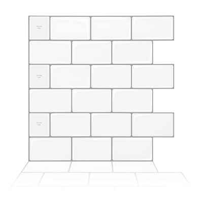 Amazon Brand - Umi 10 hojas, Blanco Azulejo Adhesivo 3D,Vinilo Adhesivos para Cocina,Pegatinas de Baldosas Adhesivas pared Baño,Azulejos Baño Ceramica 12" x 12"