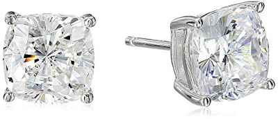 Amazon Collection Pendientes de tuerca de plata de ley bañados en platino con circonita cúbica (8 mm)
