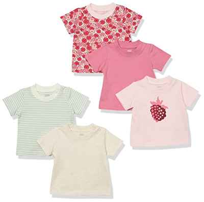 Amazon Essentials Camiseta de Manga Corta Bebé Niña, Pack de 5, Rosa, Baya, 12 Meses