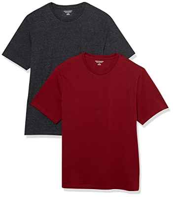 Amazon Essentials Camiseta de Manga Corta con Cuello Redondo y Corte Recto Hombre, Pack de 2, Carbón Mezcla/Burdeos, L