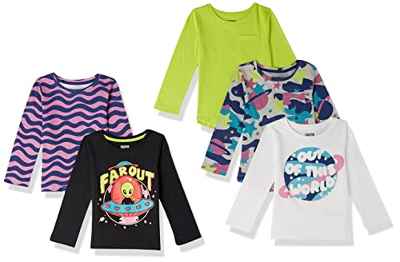 Amazon Essentials Camisetas de Manga Larga (Previamente Spotted Zebra) Niña Niñas Grandes, Pack de 5, Multicolor, 4 años