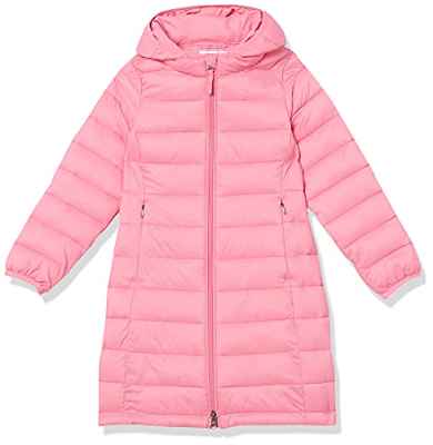 Amazon Essentials Chaqueta Acolchada Larga y Ligera con Capucha Niña, Rosa Brillante, 8 años