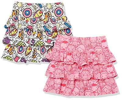 Amazon Essentials Disney | Marvel | Star Wars | Frozen | Princess Faldas Cortas de Punto con pantalón Interior y Volantes (Previamente Spotted Zebra) Niña, Pack de 2, Rosa/Marvel, 10 años
