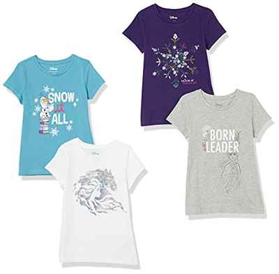 Amazon Essentials Disney | Marvel | Star Wars Princess Camisetas de Manga Corta (Previamente Spotted Zebra) Niña niños, Pack de 4, Morado/Azul/Gris, Frozen 2 Líder NATO, 11-12 años
