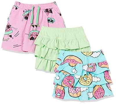 Amazon Essentials Faldas Cortas de Punto con pantalón Interior y Volantes (Previamente Spotted Zebra) Niña, Pack de 3, Verde, Dónut/Sandía, 10 años
