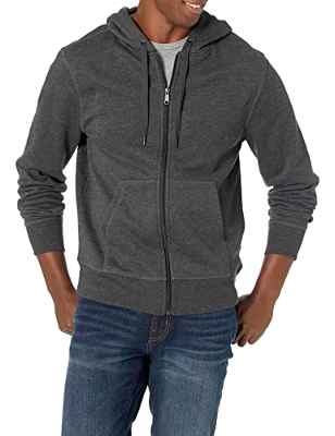 Amazon Essentials Full-Zip Hooded Fleece Sweatshirt Sudadera, Gris (Charcoal Heather), Medium