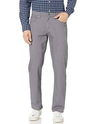 Amazon Essentials Pantalón de Sarga Elástico con 5 Bolsillos de Ajuste Informal Hombre, Gris Oscuro, 32W / 32L