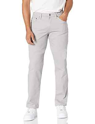 Amazon Essentials Pantalón de Sarga Elástico con 5 Bolsillos de Ajuste Recto Hombre, Gris Claro, 32W / 28L