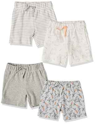 Amazon Essentials Pantalones Cortos con Cintura Elástica de Algodón Bebé Niña, Pack de 4, Gris, Conejito, 3-6 Meses