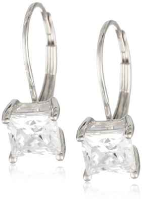Amazon Essentials Pendientes de plata de ley chapada en platino con circonita cúbica de corte princesa (5,5 mm)