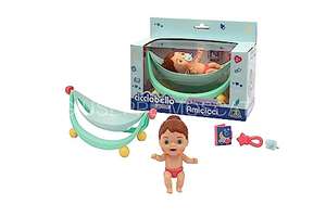 Amicicci - Cicciobello Relax Time, muñeco bebé blandito y elástico con una Hamaca para Dormir y Varios Accesorios de Juego