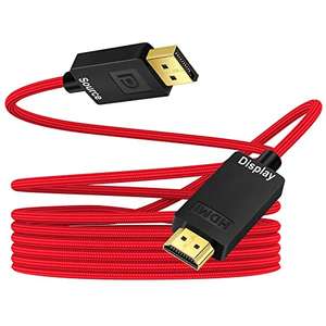 ANNNWZZD DisplayPort a HDMI, Cable Display Port a HDMI 4K UHD Cable DP a HDMI para PC, HDTV, Monitor, Rojo, 3M