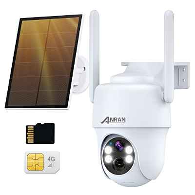 ANRAN 3G/4G LTE Camara Vigilancia Exterior, Tarjeta SIM+32GB Tarjeta SD, 2K 360° PTZ Cámara IP Solar con Bateria, Visión Nocturna en Color, Audio Bidireccional, Sirena, Detección de Humana, IP66